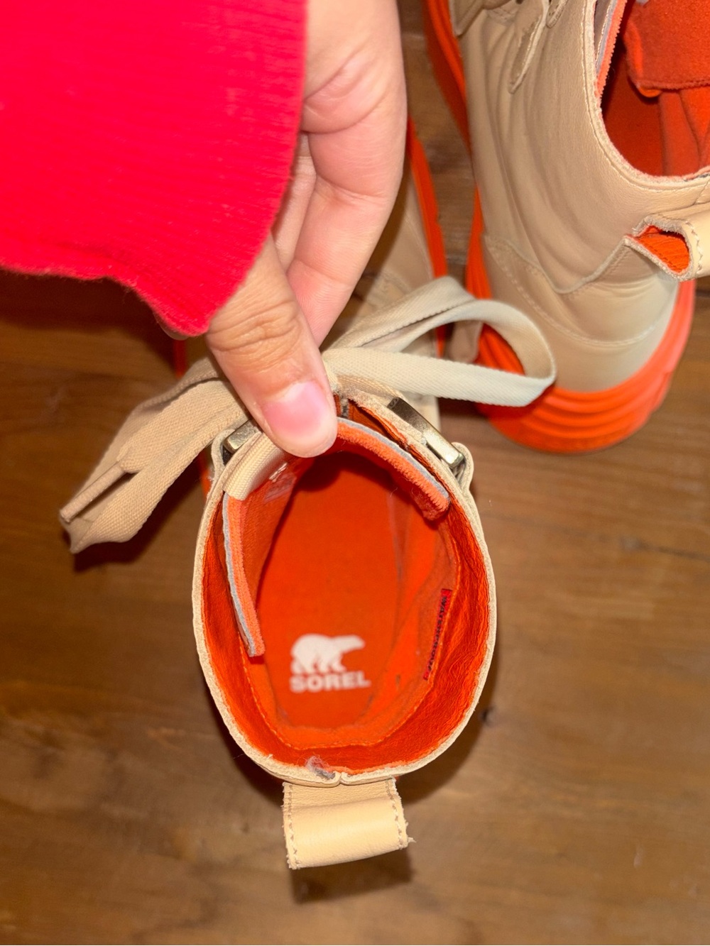Sorel Lace-Up Platform Boots in Cream and Bright Orange - Picture 6 of 6